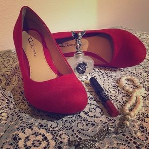 Red Nima Faux Suede Wedge