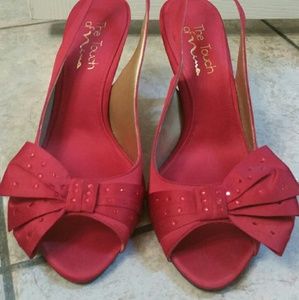 Red peep toe heels