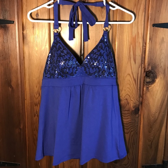 NWT VS Cobalt Blue Sequined Halter Bra Top