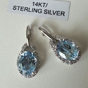 light blue topaz and diamond earrings NEW