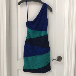 BCBG maxazaria kira one-shoulder colorblock dress