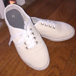 Cream shoes. They look like Keds, but they are not