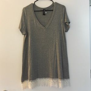 Grey tunic with crochet detailing