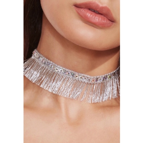 SILVER SEQUIN FRINGE CHOKER - Picture 2 of 5