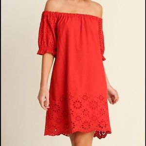 Red off the shoulder dress