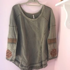 Free People Arm Embroidered Waffle Top