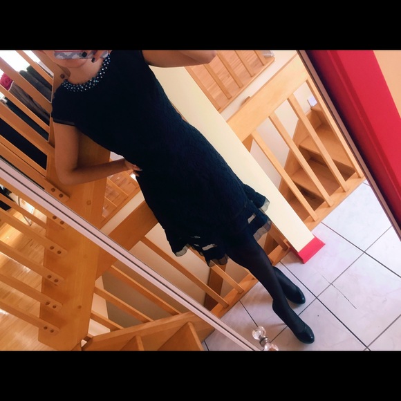 Adrianna Papell Navy Blue Fit & Flare Mesh Dress - Picture 2 of 4