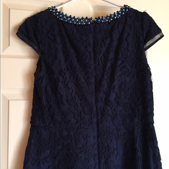 Adrianna Papell Navy Blue Fit & Flare Mesh Dress - Picture 4 of 4
