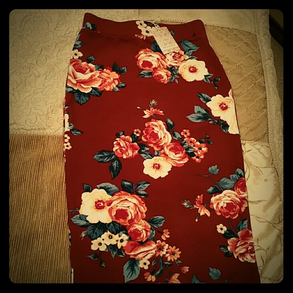 Fall favorite floral and burgendy print skirt