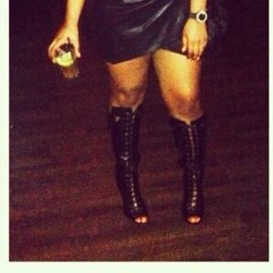 Black knee high lace up boots