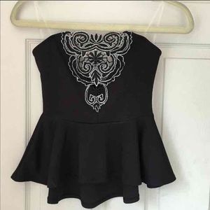 Black Strapless Peplum Top
