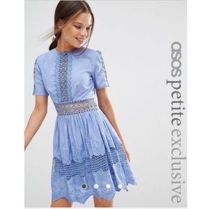 Asos lace embroidered cotton blue dress