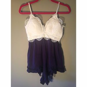 Blue and White Lace Romper