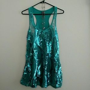 Vanity size large green teal sparkle top