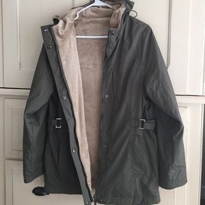 Reversible jacket with ultra plush lining/hood