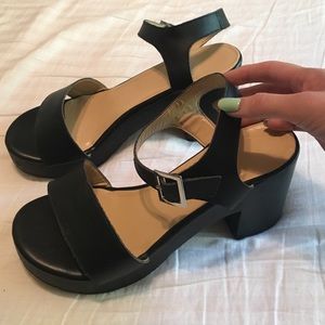 American Apparel wooden heeled sandals all black