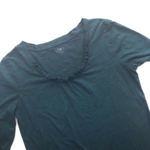LOFT Green Ruffle Long Sleeve Top
