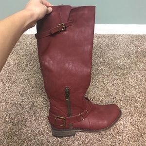 deep red tall riding boots