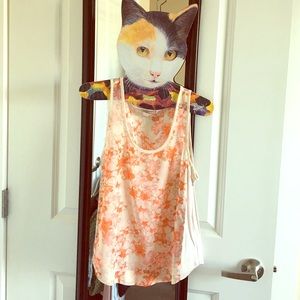 Cream sheer tank top with orange and pink flowers