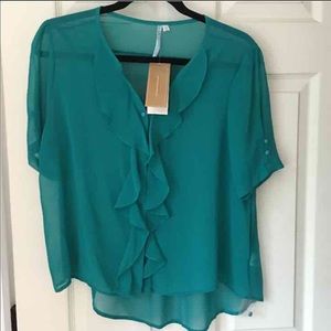 Sheer Teal Ruffle Blouse