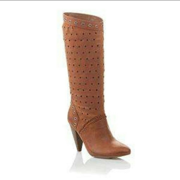 Guess Brown Gwardor Cowboy Heel Leather Boots 9.5M