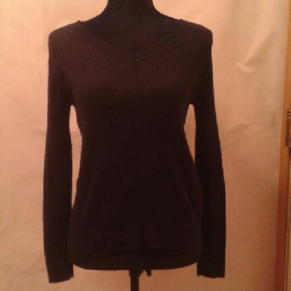 Black Cable Knit V-neck Sweater Top Merona Woman's - Picture 1 of 4