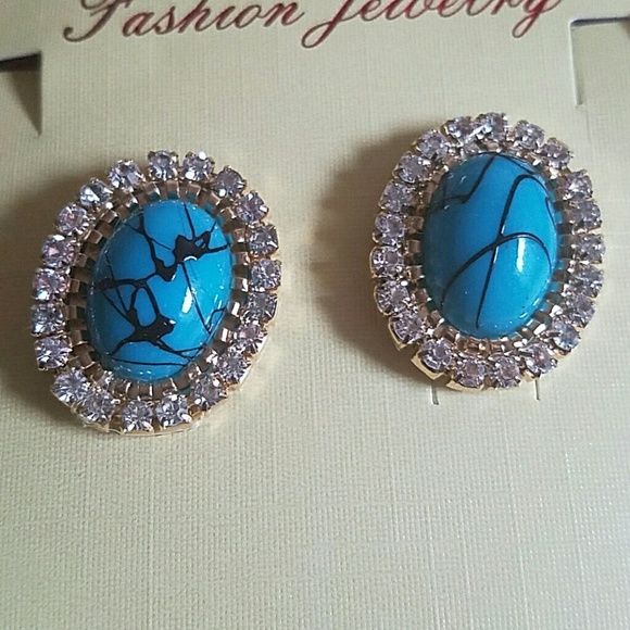 Faux Turquoise Pave Crystal Jewelry 3pc Set NWT - Picture 4 of 4