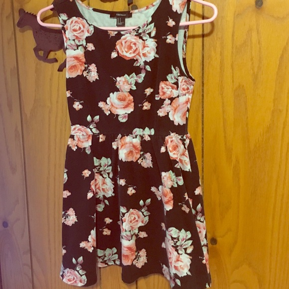 Floral Print Mini Black Skater Dress