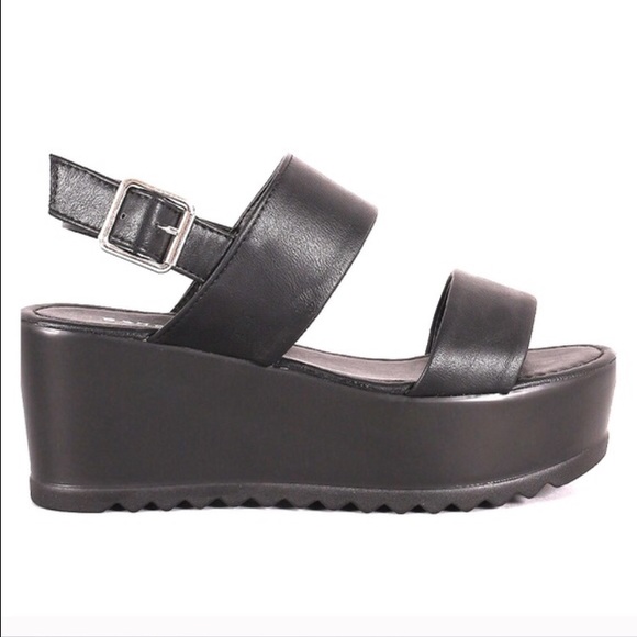 Bamboo Double Band Slingback Flatform Wedges