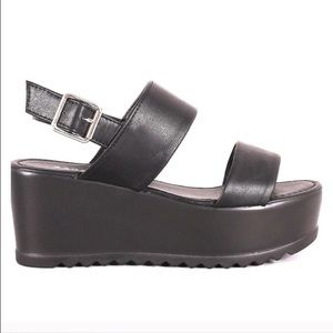Bamboo Double Band Slingback Flatform Wedges