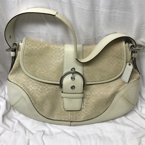 Coach Winter White "Mini C" Signature Hobo Purse