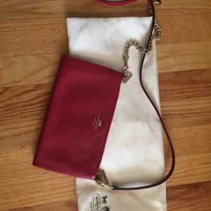 Coach red leather cross- body bag, slim envelope