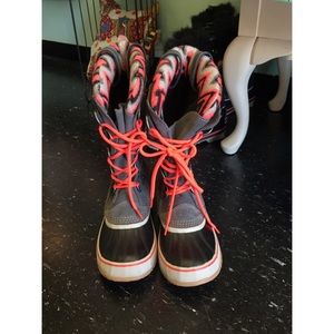 Gray Sorel Tall Boots w/ Coral Chevron Liner