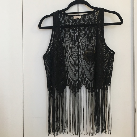 Black Lace Fringe Vest