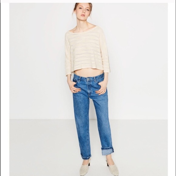 Zara beige sweater,cute length with ripped jeans💕 - Picture 2 of 4