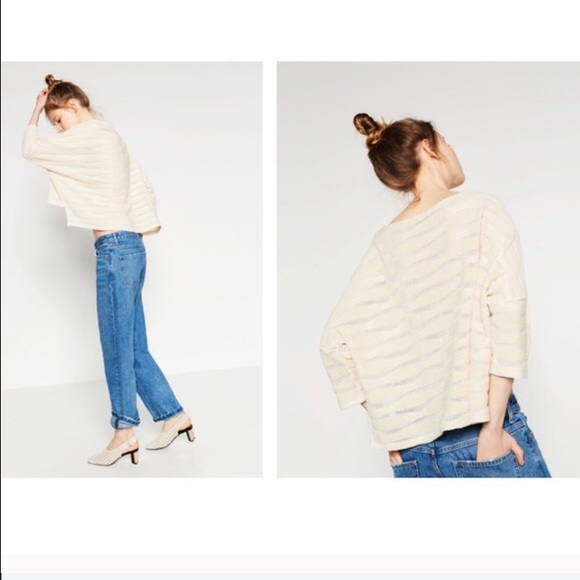 Zara beige sweater,cute length with ripped jeans💕 - Picture 3 of 4