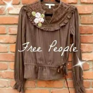 Free People brown peasant shirt size 12 M