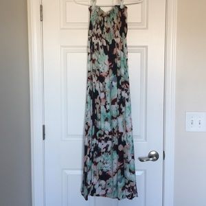 Multi-colored strapless maxi