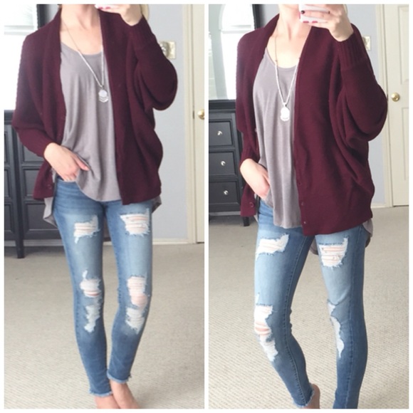 Sweaters - LAST ITEM▫Wine Loose Knit Dolman SleeveCardigan