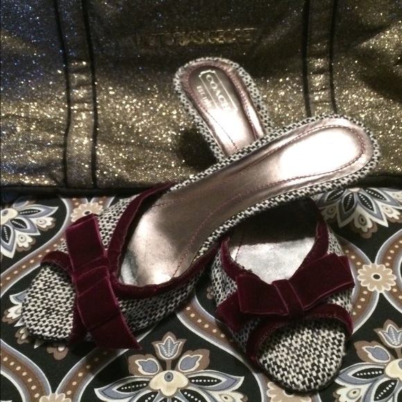 COACH tweed velvet peep toe kitten heels 8-1/2