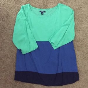 Turquoise green, blue & navy blouse