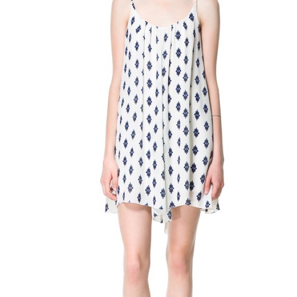 Zara Women's Blue Printed Strappy Dress