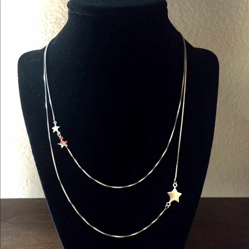 💕New - 2 Tiered Sterling Silver Star Necklace