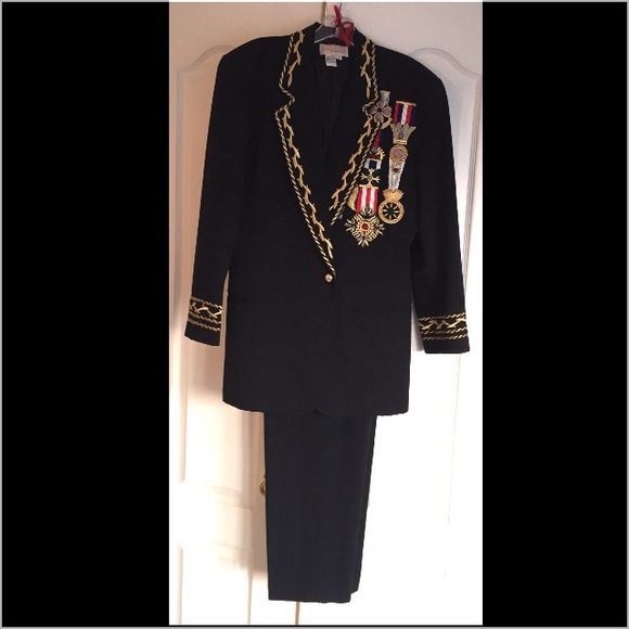 Adam Douglass Black Wool Beaded Pantsuit. Size 12