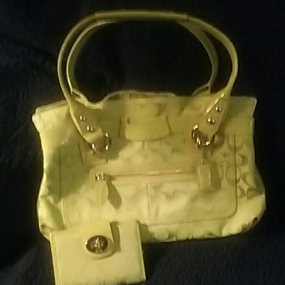 Coach soft lime green bag and wallet.