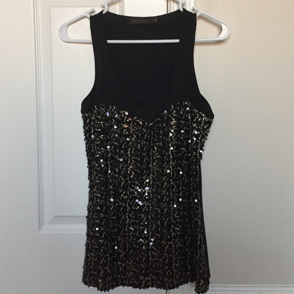 Gold sequined black tank