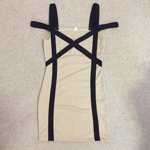 Nude and black bodycon short dress