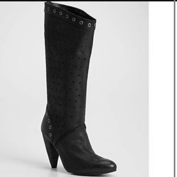Guess Black Leather Gwardor Heel Boots 9.5M - Picture 1 of 4