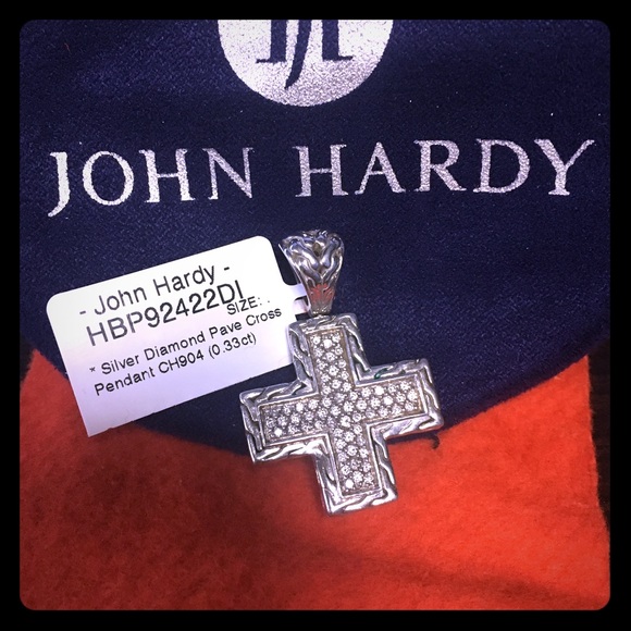 NWT John Hardy Silver Pave Diamond Cross Pendant.