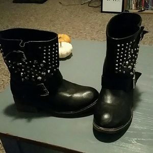 Brown studded biker boots